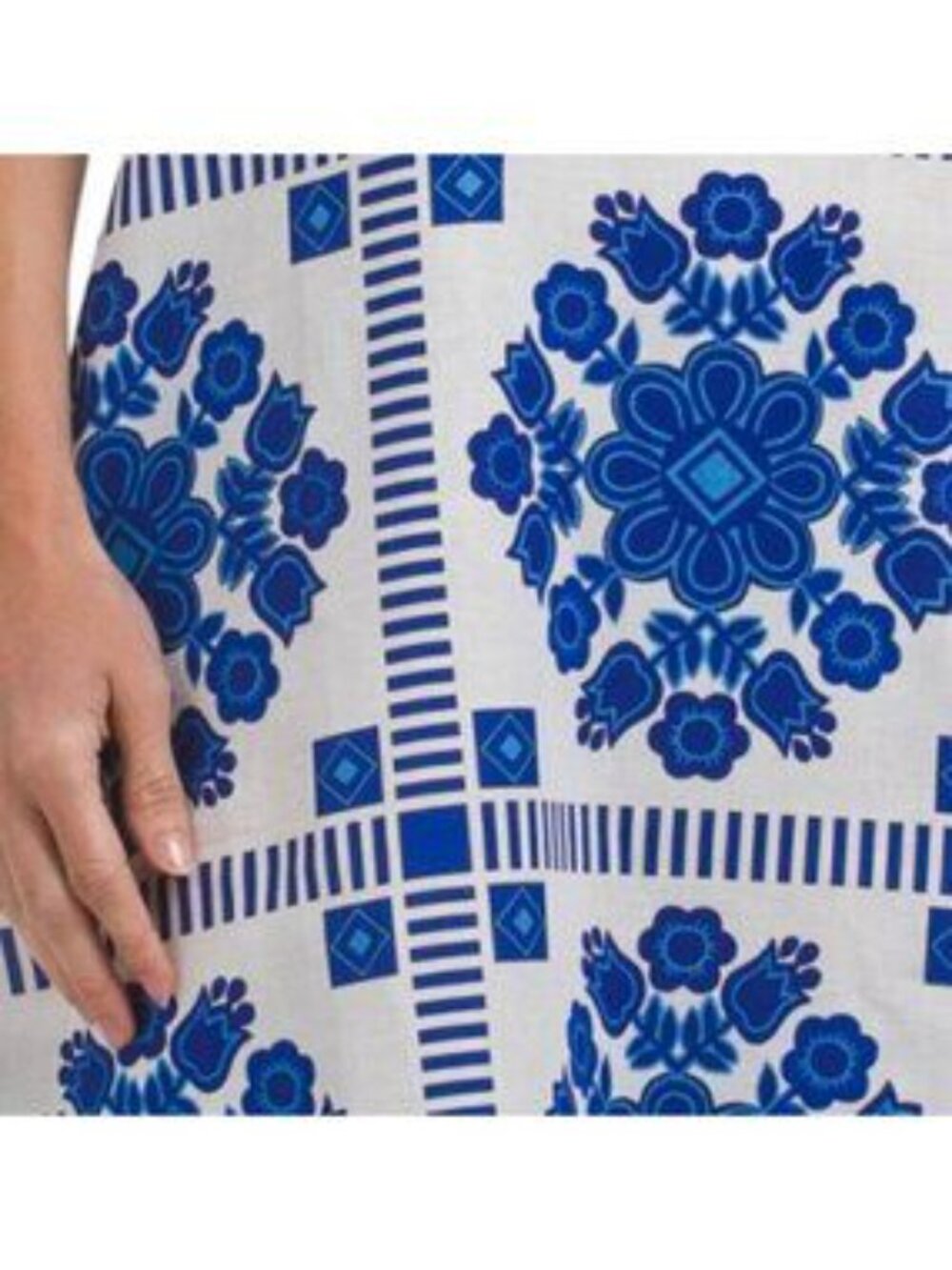 TERZO MILLENNIO Made In Italy Linen Blend Short Sleeve Tile Print Dress - Picture 4 of 4